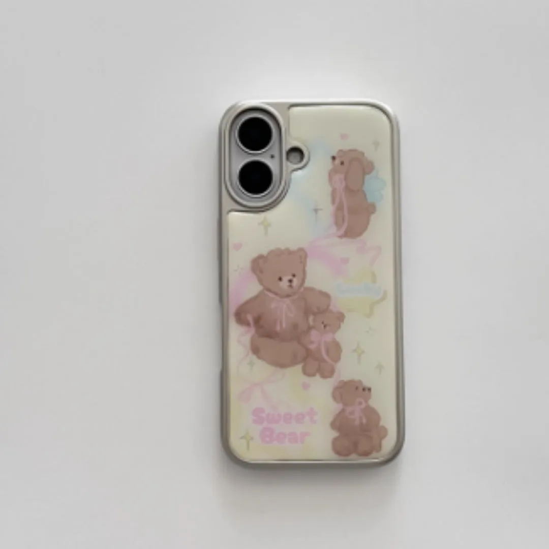 Soft rubber phone case with cute star bunny design in brown bear colour, compatible with iPhone 15 Pro Max.