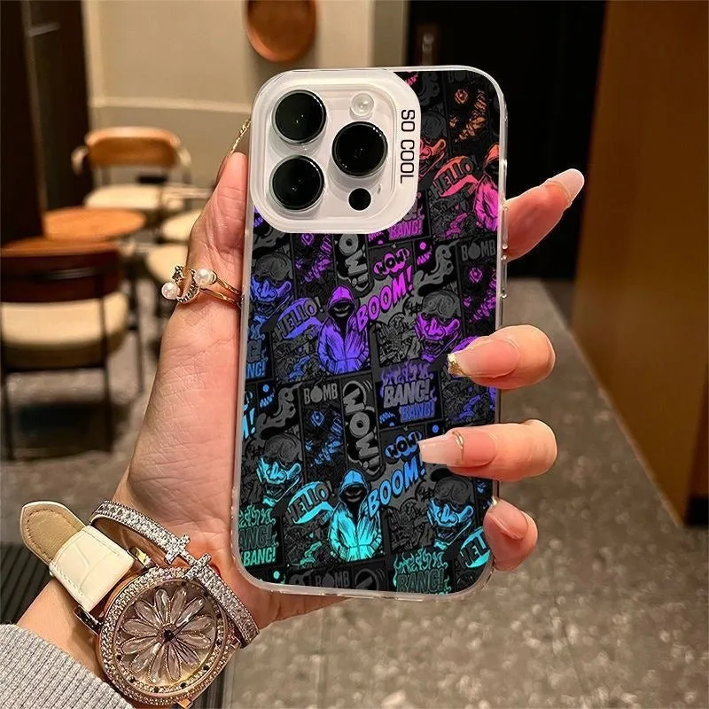 Cool graffiti PC phone case for Apple iPhone, black with silver accents, shockproof hard shell