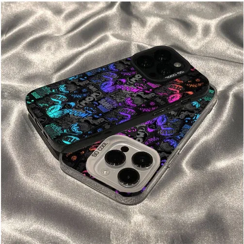 Cool graffiti PC phone case for Apple iPhone, black with silver accents, shockproof hard shell