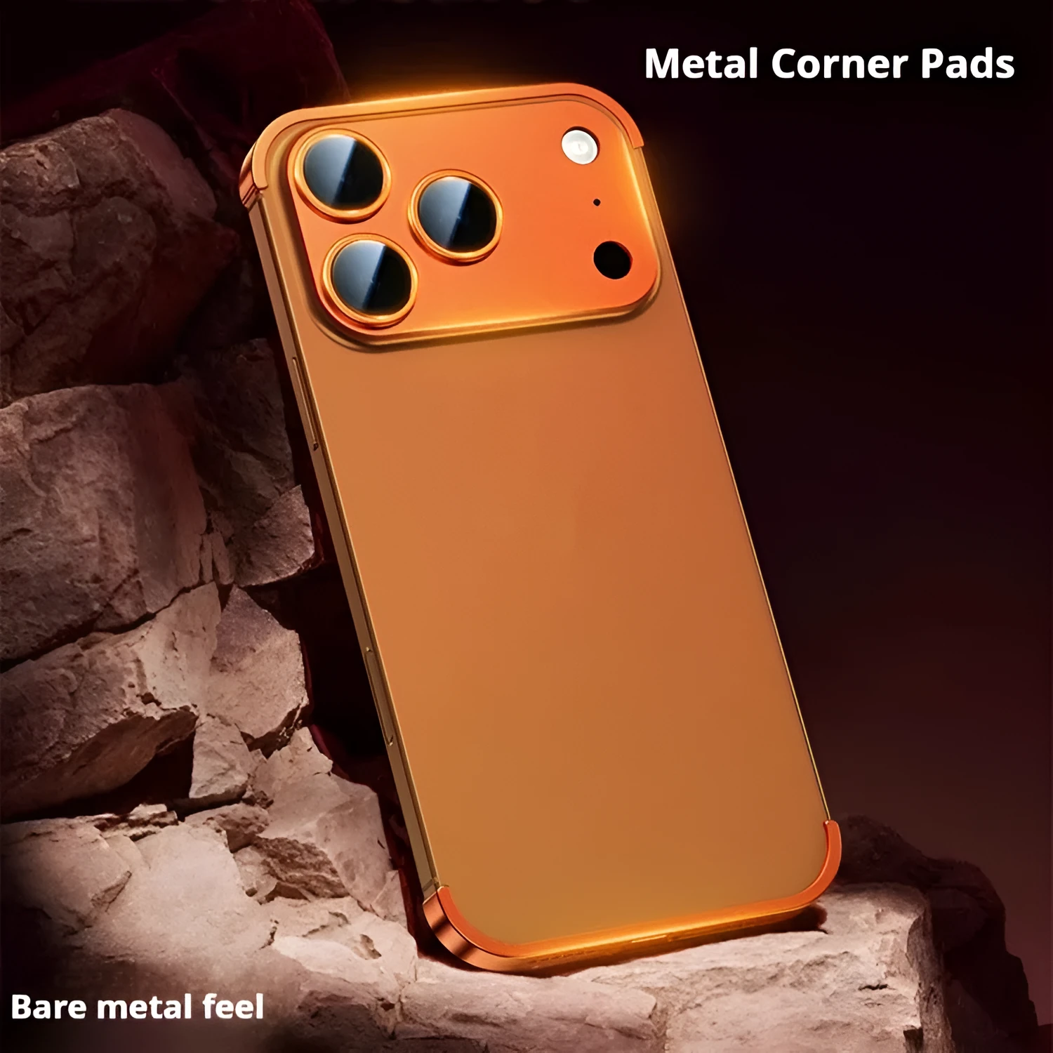 Metal corner pad phone case for iPhone 17 Pro Max in Black, ultra-thin frameless alloy with frosted finish