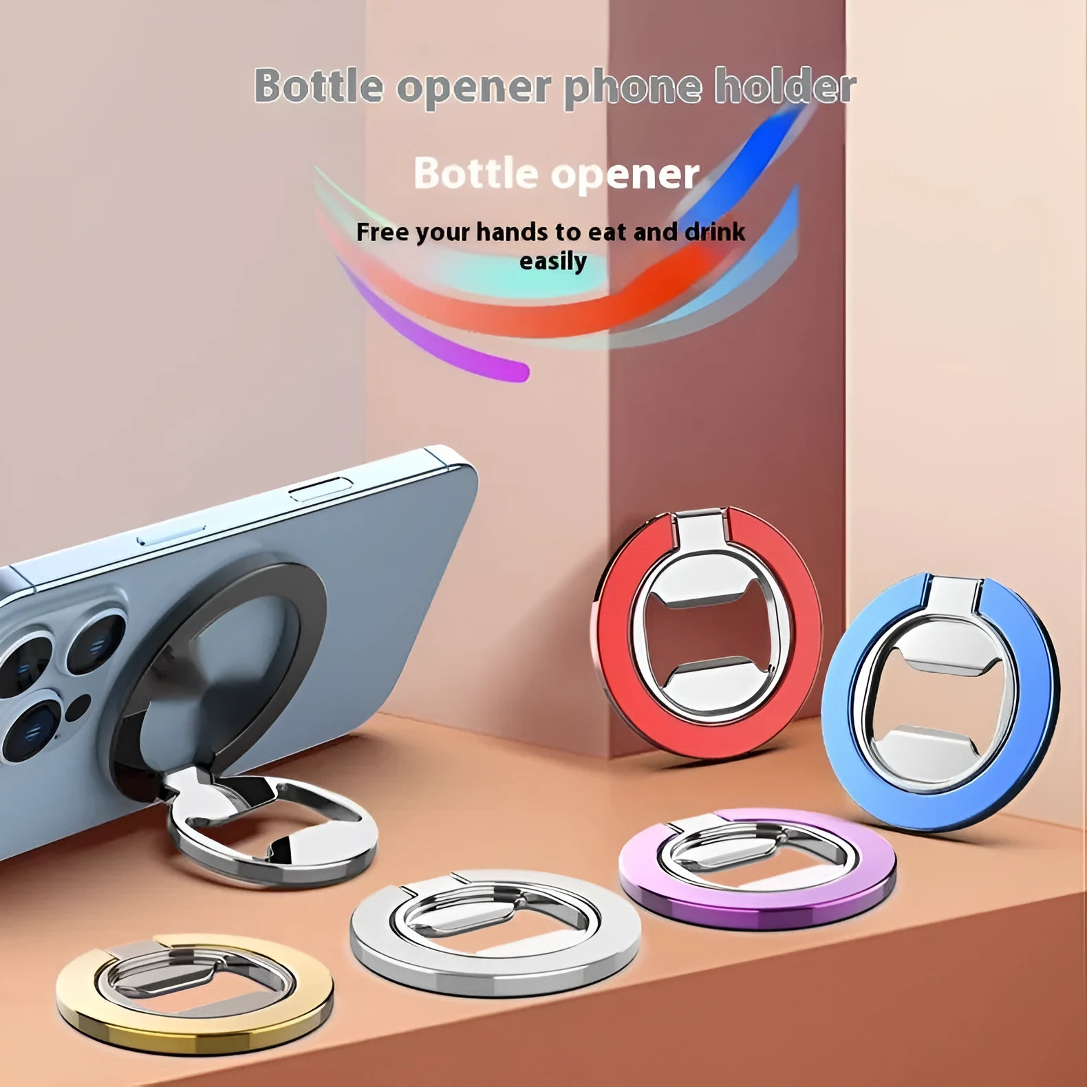 Black titanium steel metal ring magnetic adhesive phone holder desktop stand