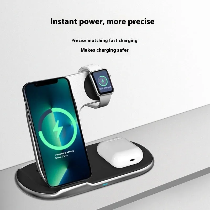 Foldable 3-in-1 magnetic wireless charger in black with 15W fast charging output