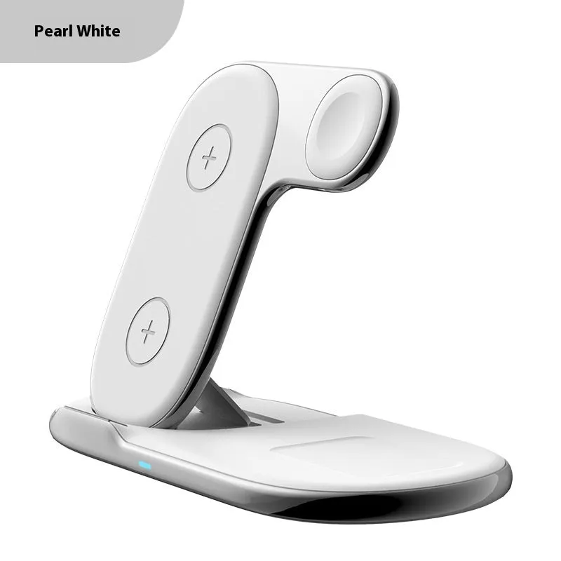 Foldable 3-in-1 magnetic wireless charger in black with 15W fast charging output