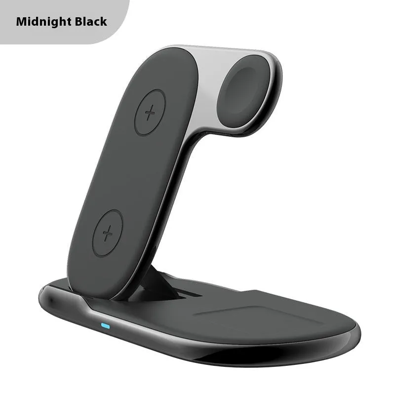 Foldable 3-in-1 magnetic wireless charger in black with 15W fast charging output