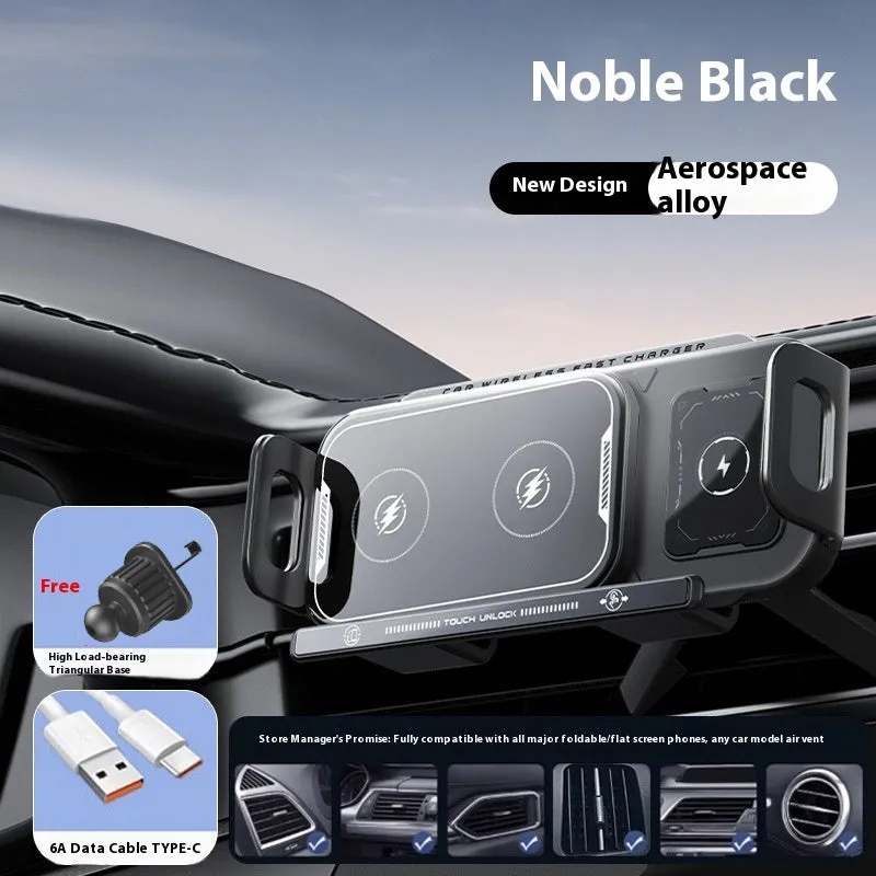 Foldable screen mobile phone car support wireless charger in black with Z1 base