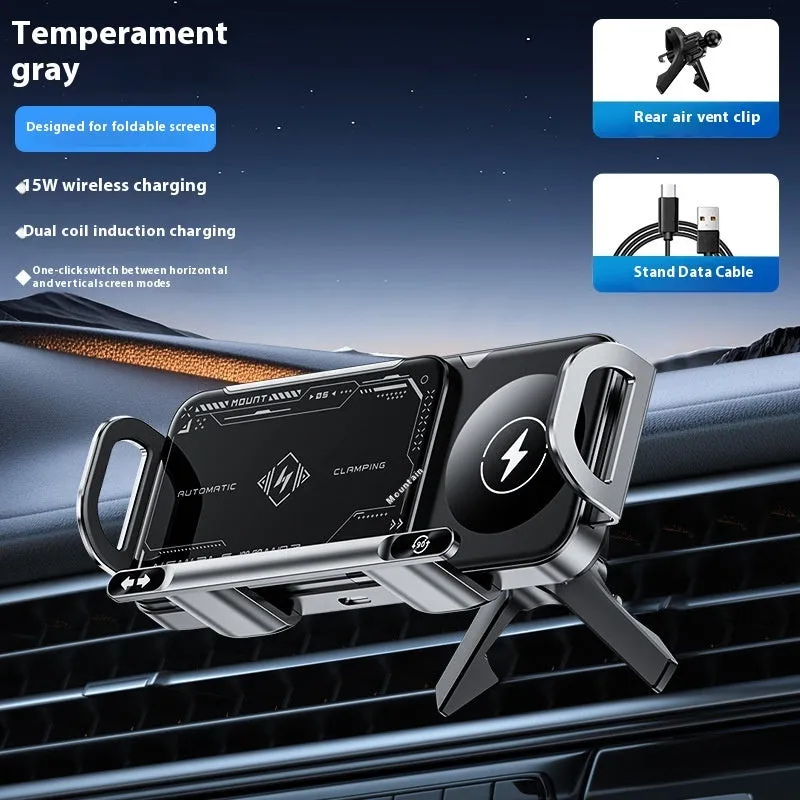 Foldable screen mobile phone car support wireless charger in black with Z1 base