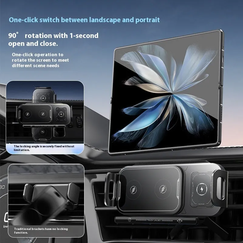 Foldable screen mobile phone car support wireless charger in black with Z1 base