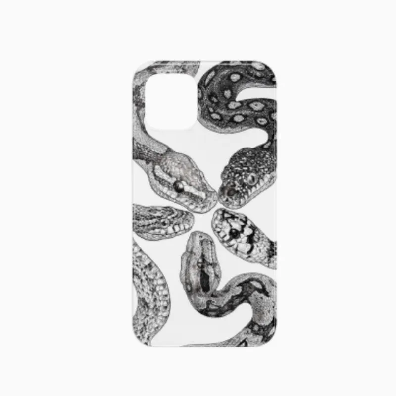 Black and white retro python illustration phone case for iPhone with frosted hard shell finish