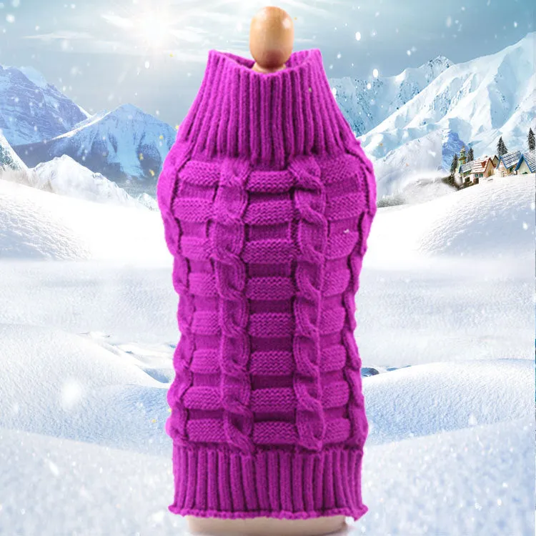 Cashmere twisted rope texture dog sweater in wool material showing size measurements