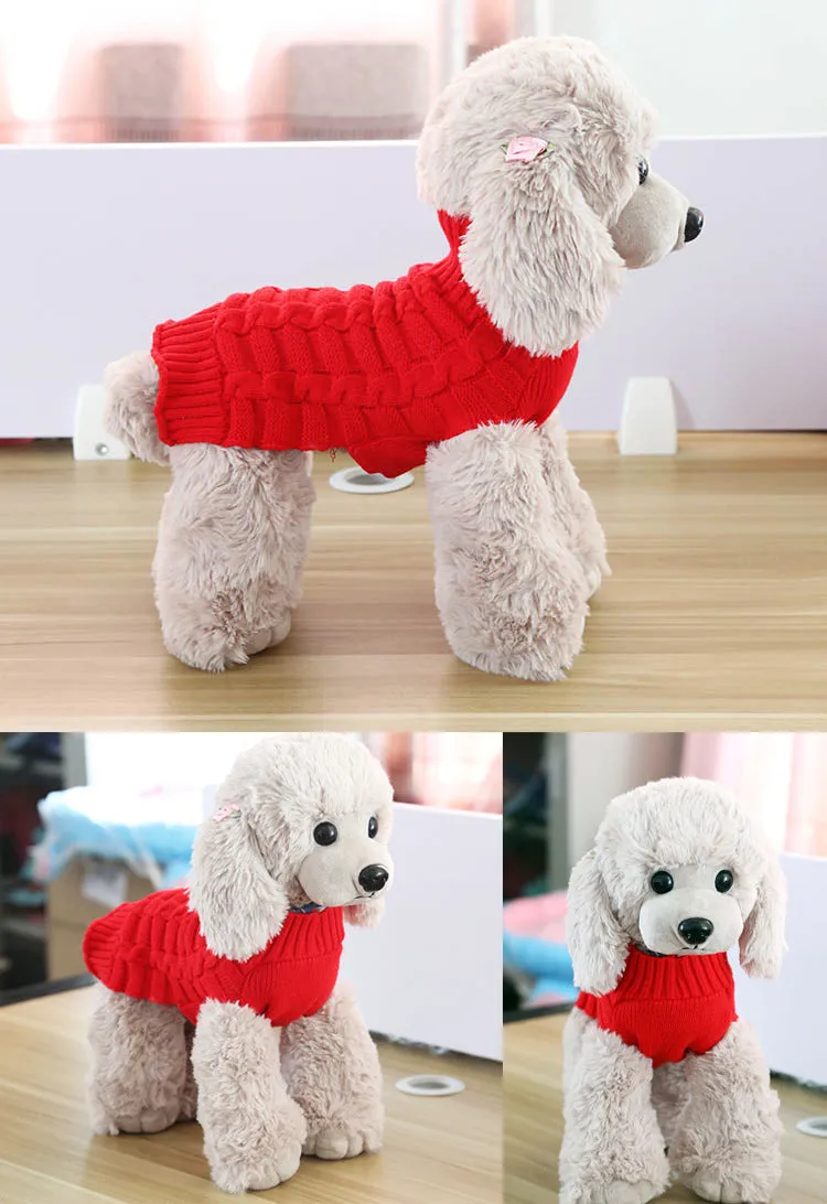 Cashmere twisted rope texture dog sweater in wool material showing size measurements