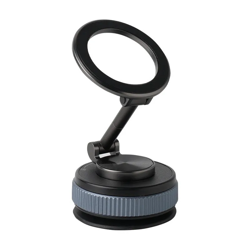 Car navigation suction cup folding mobile phone bracket in black and silver on dashboard