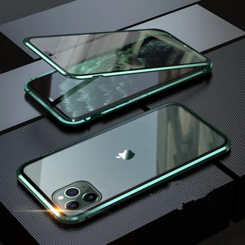Geometric patterned glass anti-spy clamshell case for iPhone in multiple colours.