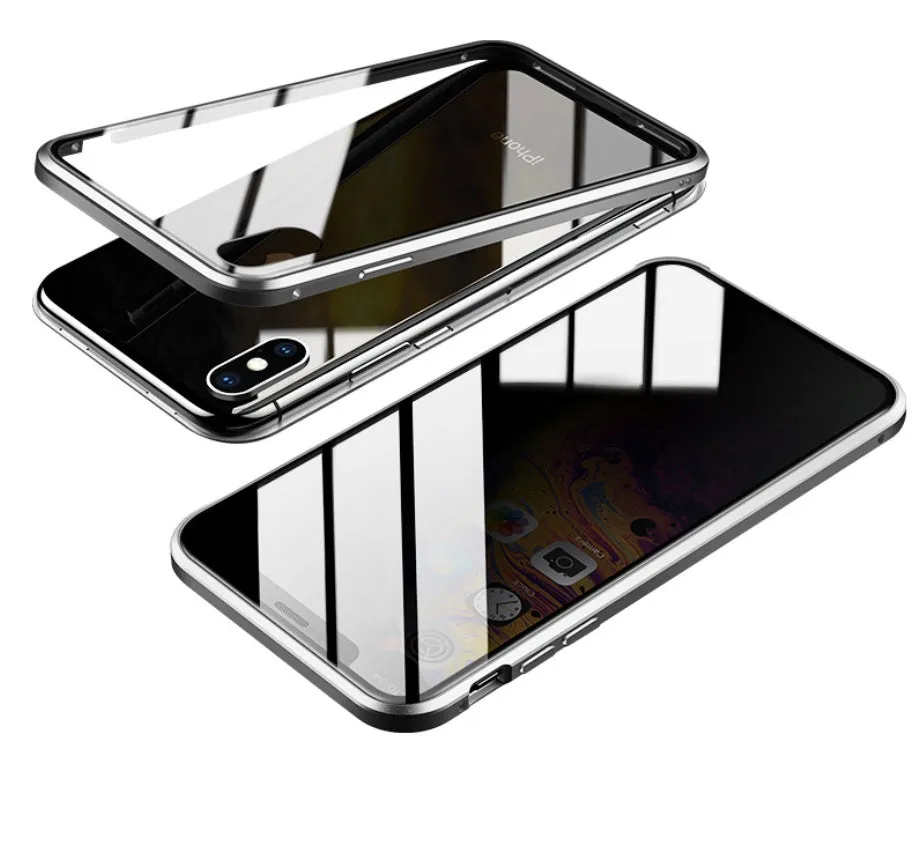 Geometric patterned glass anti-spy clamshell case for iPhone in multiple colours.