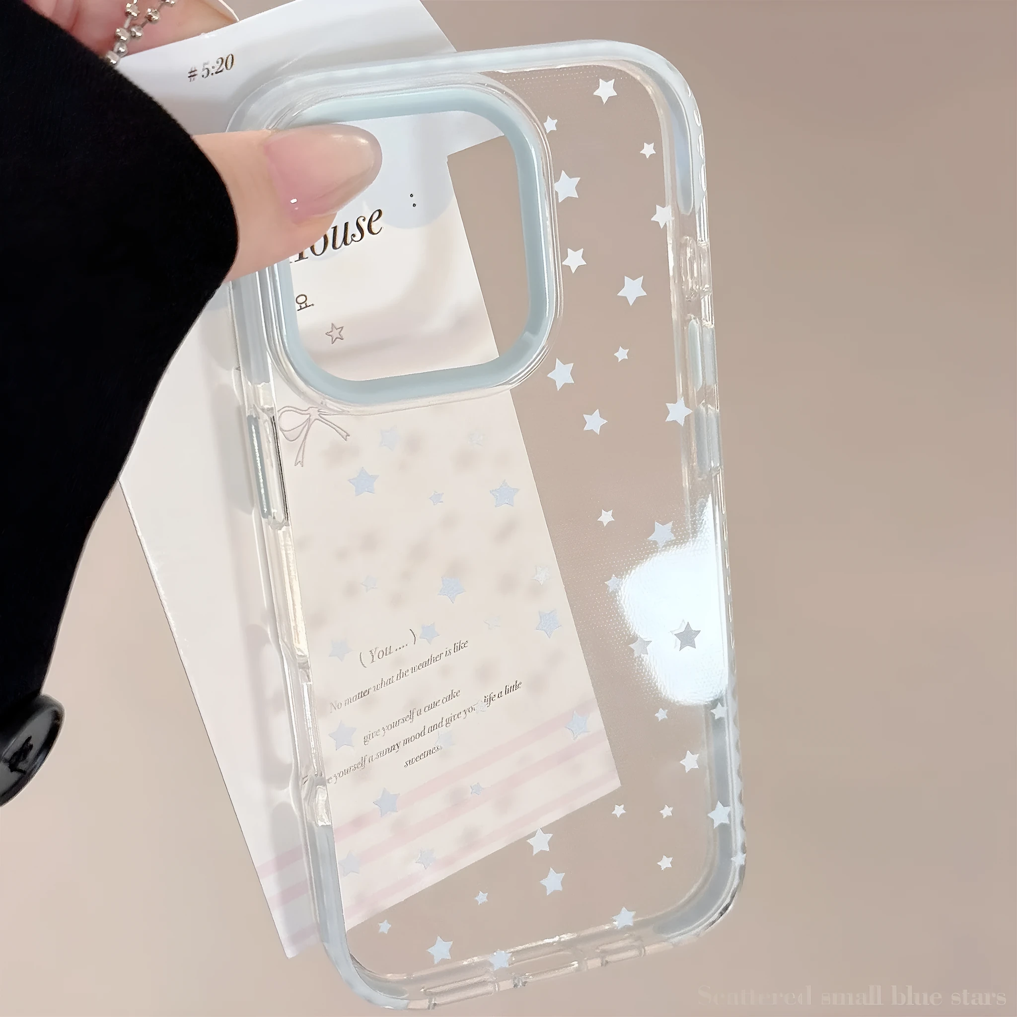 Transparent TPU phone case with blue edge and blue star dots for Apple iPhone