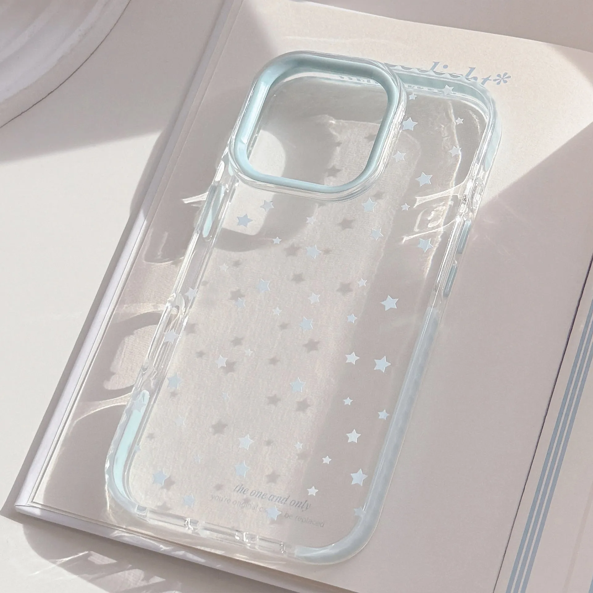 Transparent TPU phone case with blue edge and blue star dots for Apple iPhone