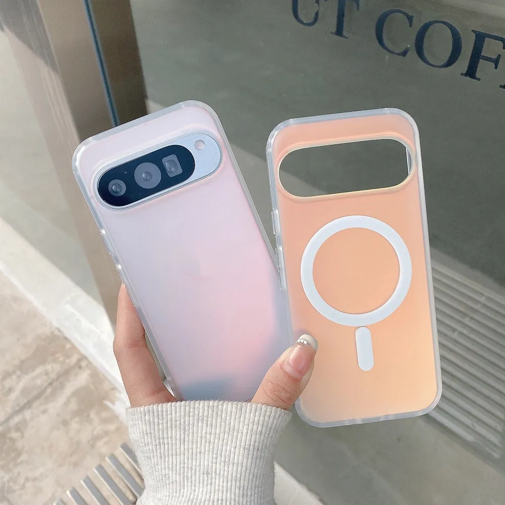 Frosted magnetic phone case with laser colour changing effect for Google Pixel models in transparent finish