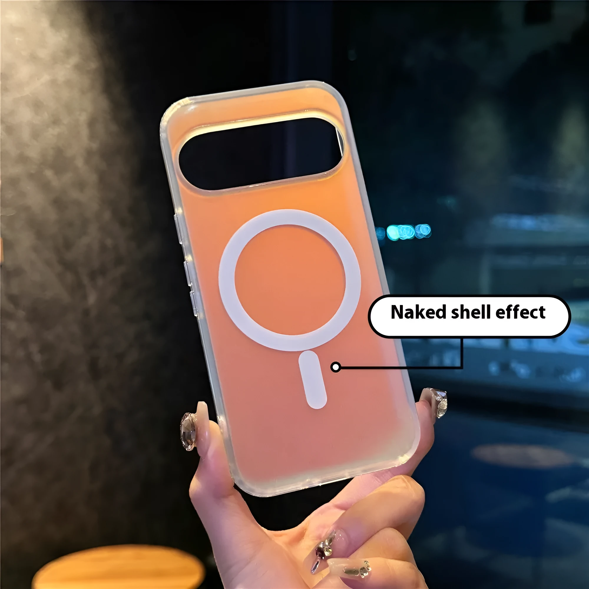 Frosted magnetic phone case with laser colour changing effect for Google Pixel models in transparent finish