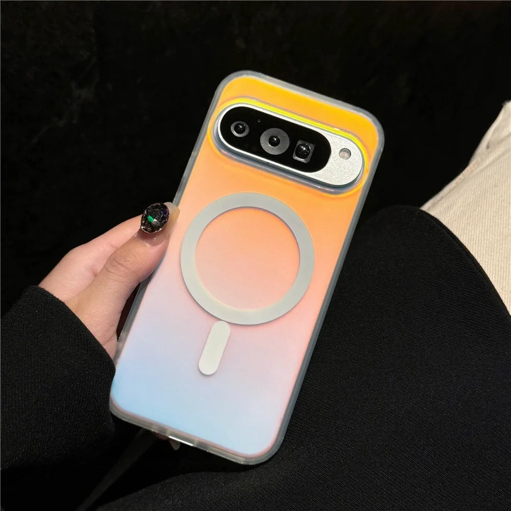 Frosted magnetic phone case with laser colour changing effect for Google Pixel models in transparent finish