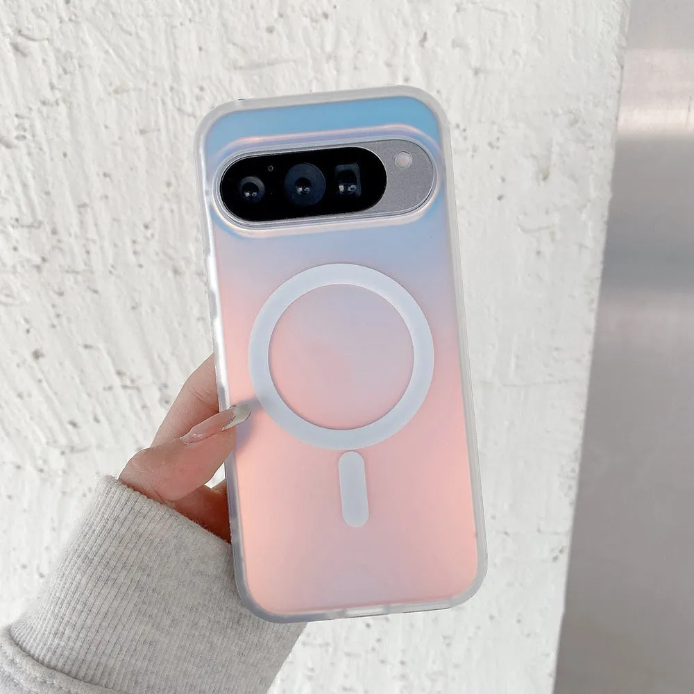 Frosted magnetic phone case with laser colour changing effect for Google Pixel models in transparent finish