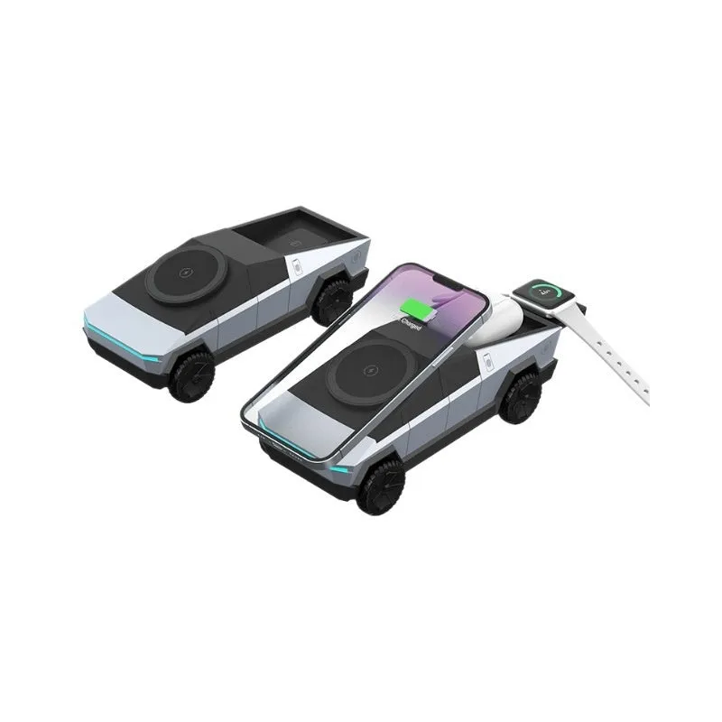 Three-in-one wireless charger charging station with power bank in Deep Space Grey, phone watch and earbuds charging