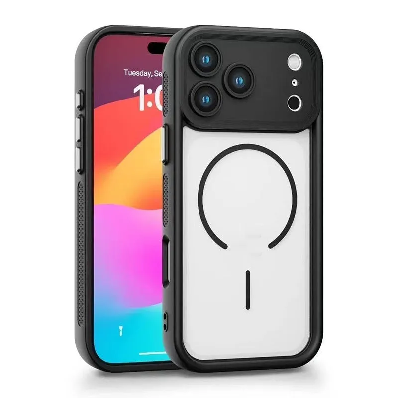 Frosted TPU magnetic phone case for iPhone 17 series in black, shockproof and heat dissipation design