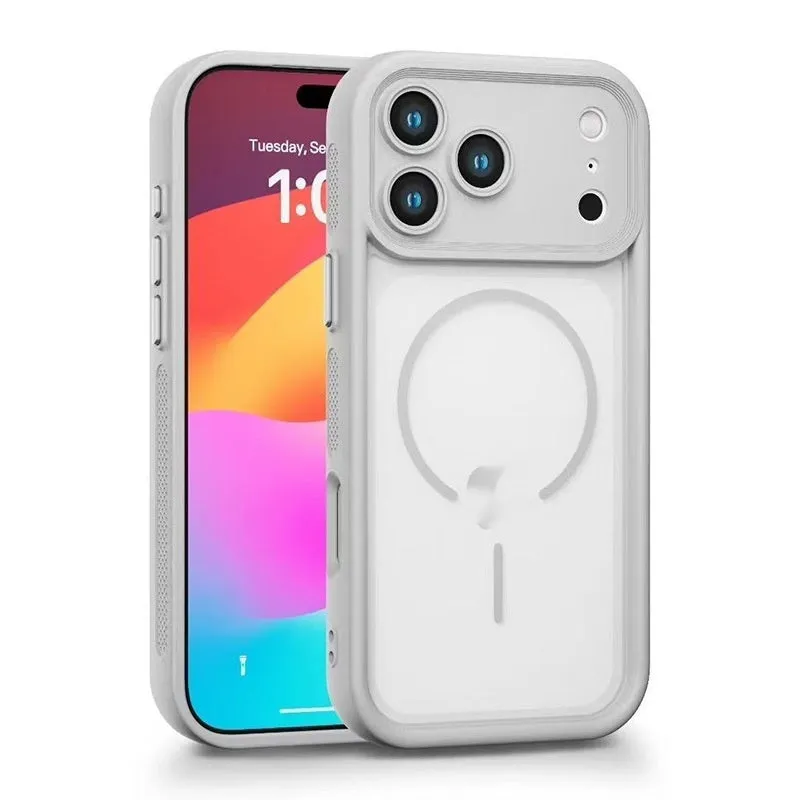 Frosted TPU magnetic phone case for iPhone 17 series in black, shockproof and heat dissipation design