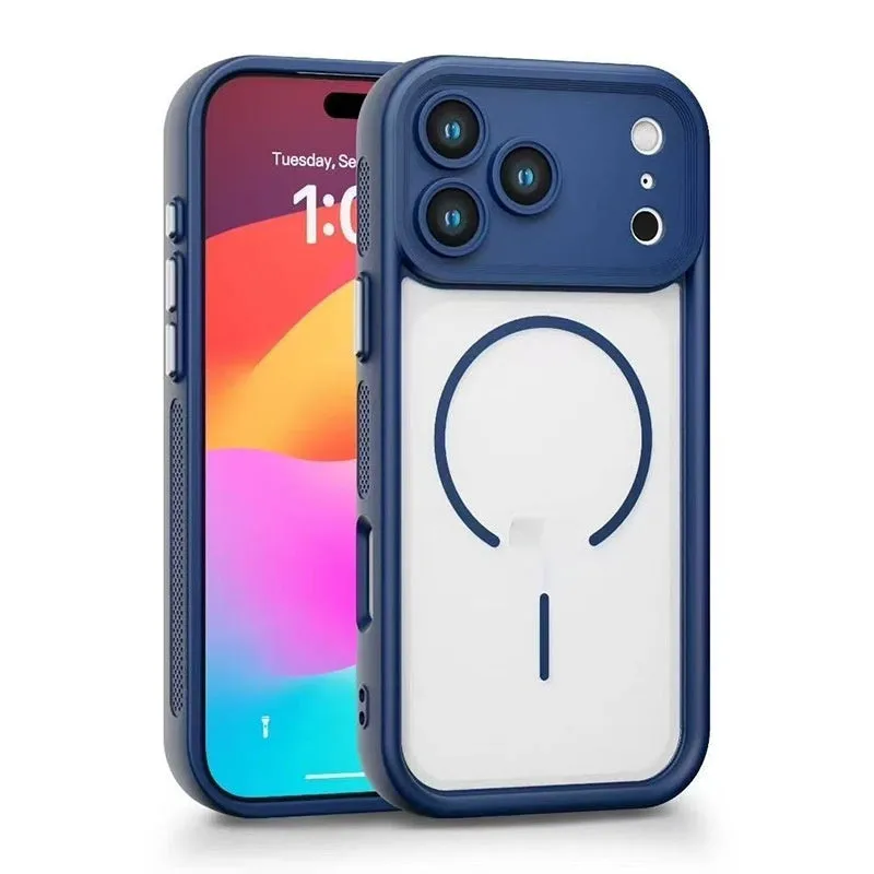 Frosted TPU magnetic phone case for iPhone 17 series in black, shockproof and heat dissipation design