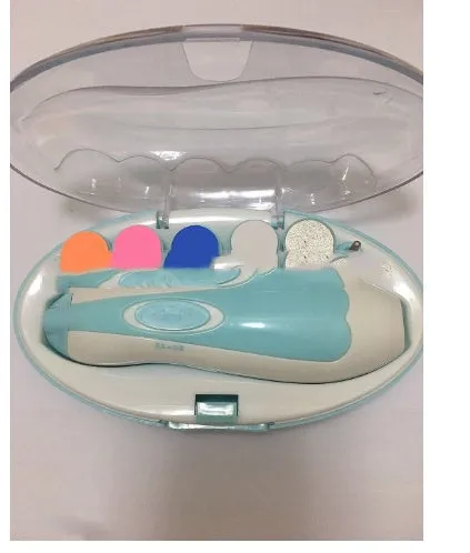 Ultra-quiet electric baby nail polisher pen in pink colour with filing head, for manicuring infant nails.