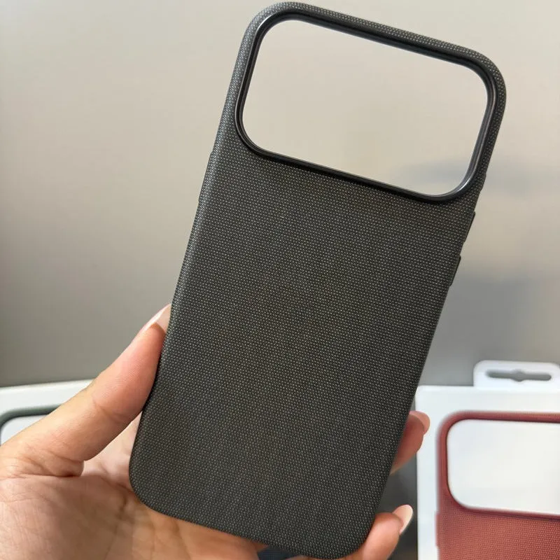Black woven cloth pattern phone case with magnetic suction animation for iPhone 17 series