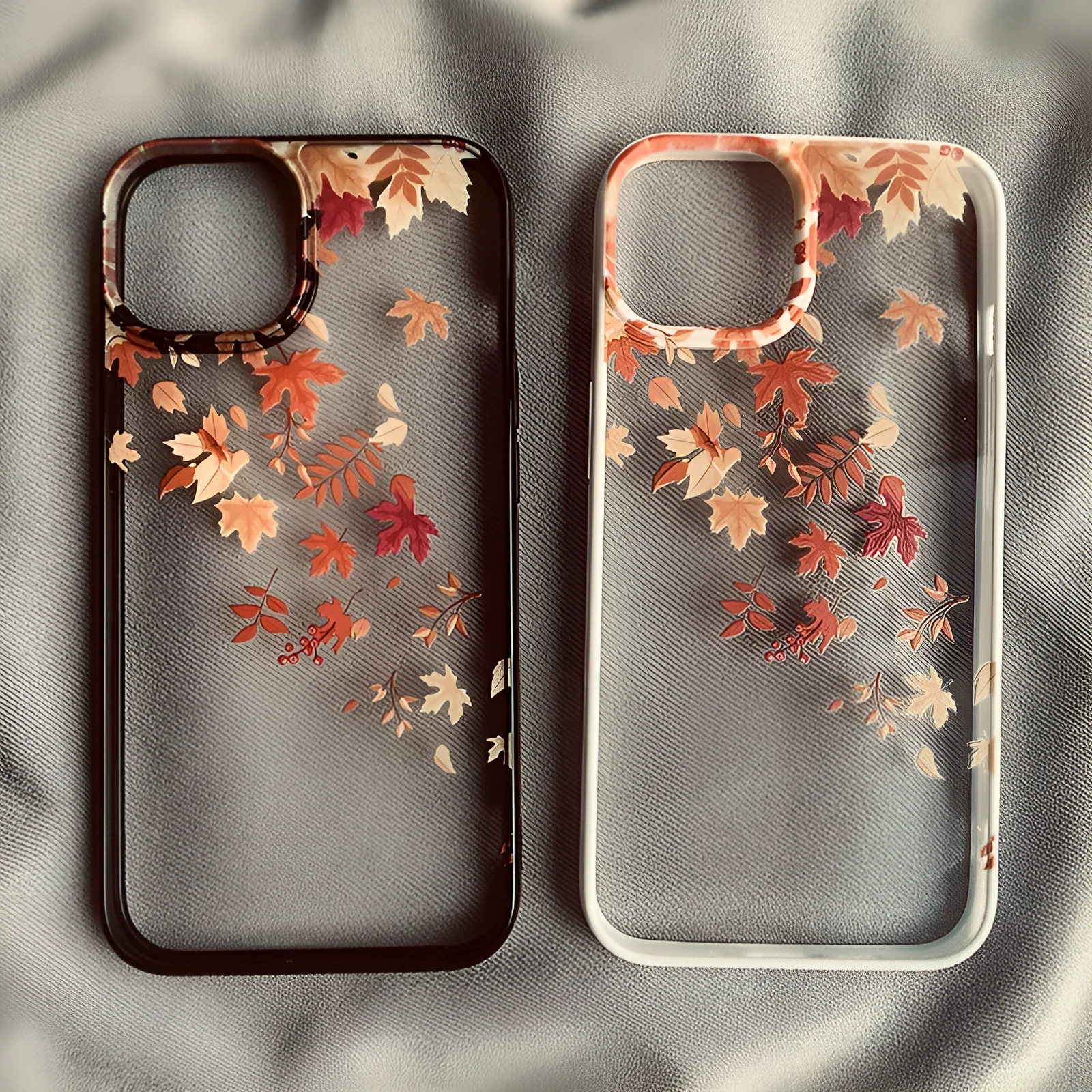 Drop-resistant acrylic phone case with autumn wind and fallen leaves print in Black Edge option