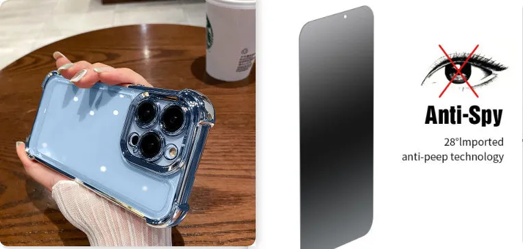 Four-corner drop-resistant PC phone case with transparent electroplated finish for iPhone, black colour option