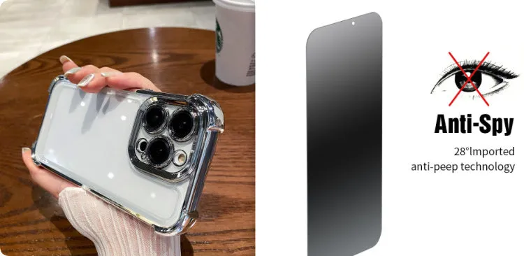 Four-corner drop-resistant PC phone case with transparent electroplated finish for iPhone, black colour option