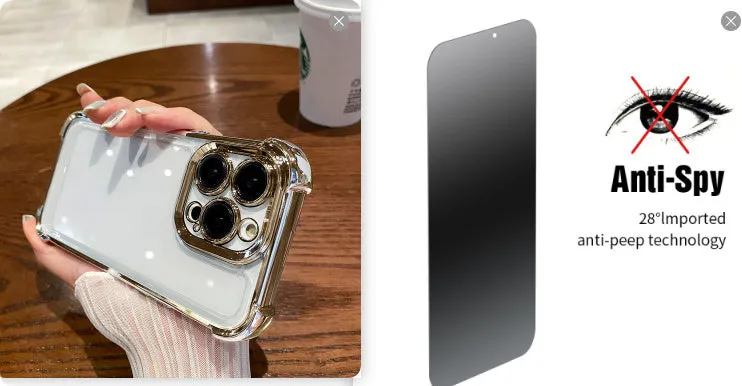 Four-corner drop-resistant PC phone case with transparent electroplated finish for iPhone, black colour option