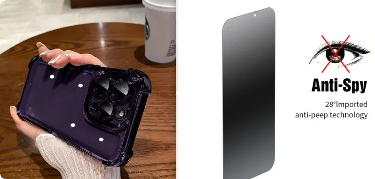 Four-corner drop-resistant PC phone case with transparent electroplated finish for iPhone, black colour option