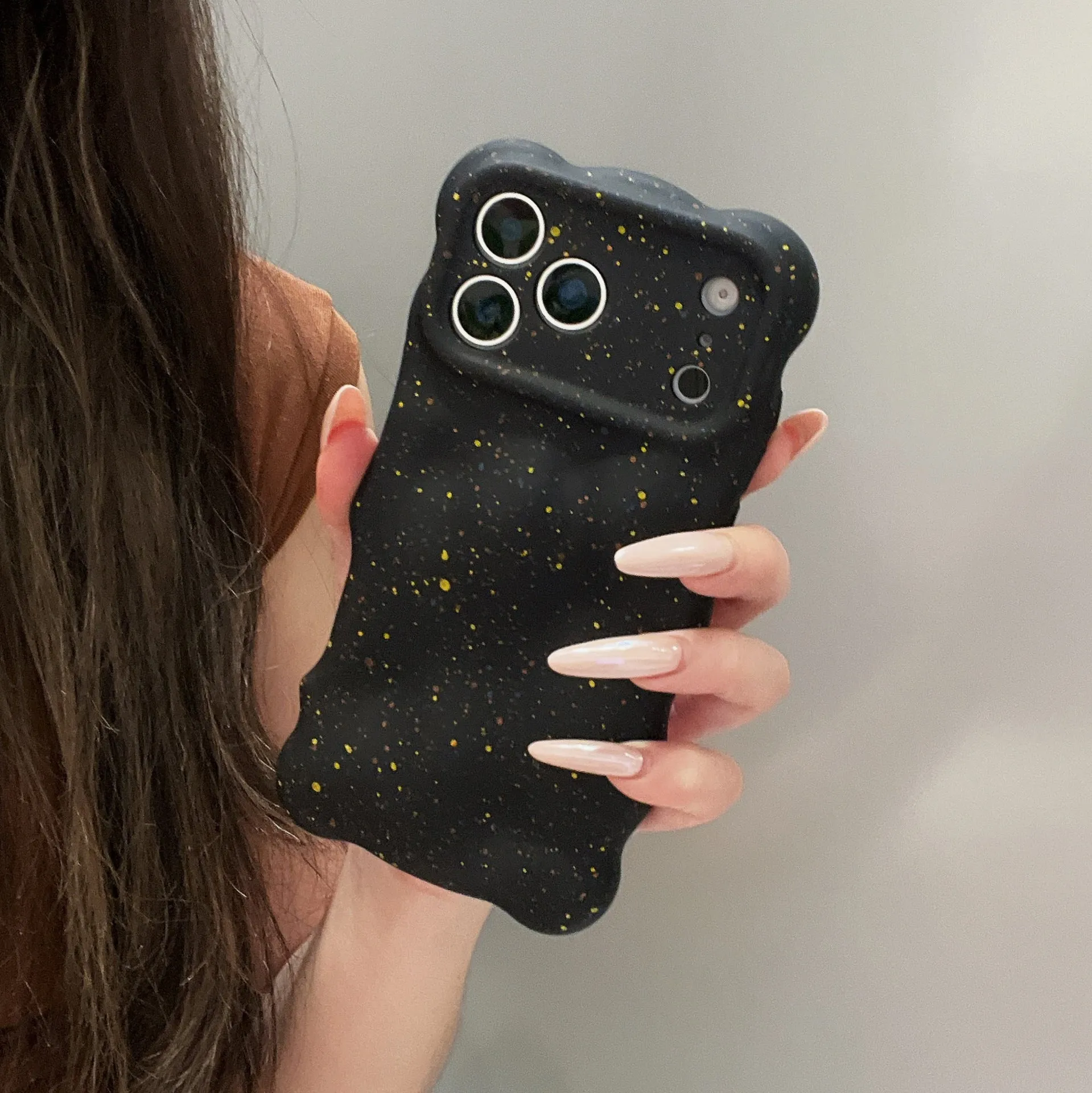 New Wave soft shell TPU phone case with white splash ink pattern and black edges for iPhone