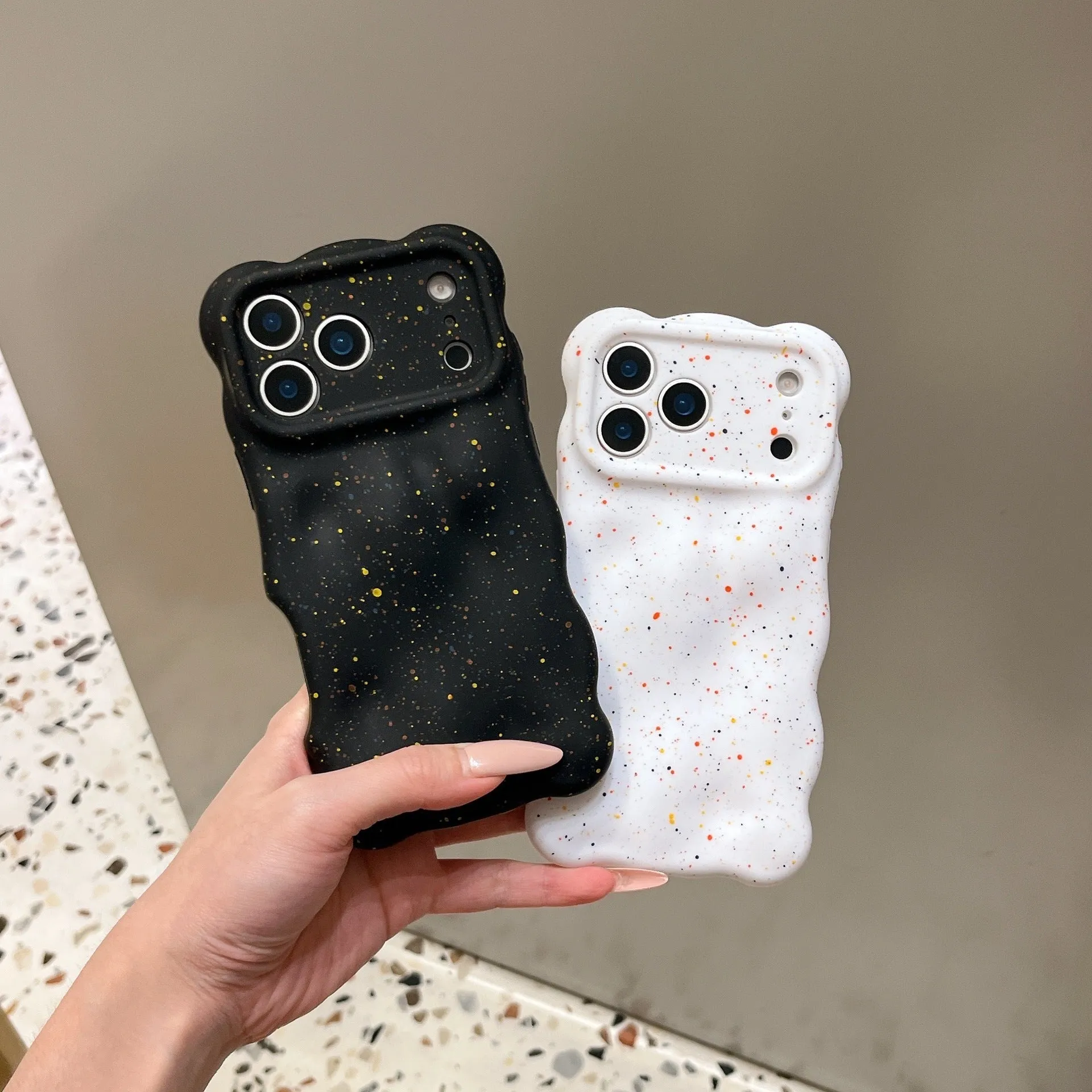 New Wave soft shell TPU phone case with white splash ink pattern and black edges for iPhone