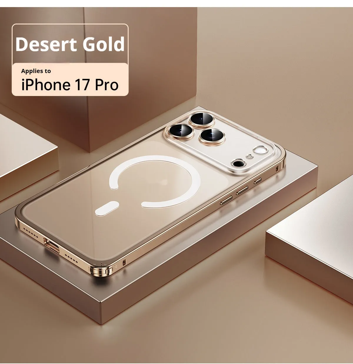 Metal frame phone case for iPhone 17 with magnetic suction and transparent back in Titanium Gray