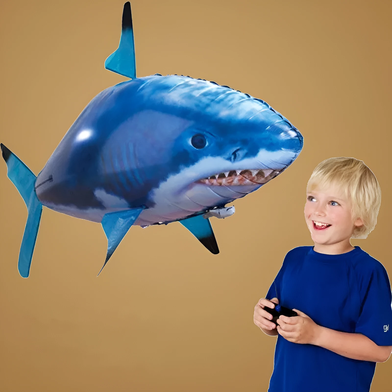 Remote control shark inflatable balloon with infrared controller showing 57 inch length