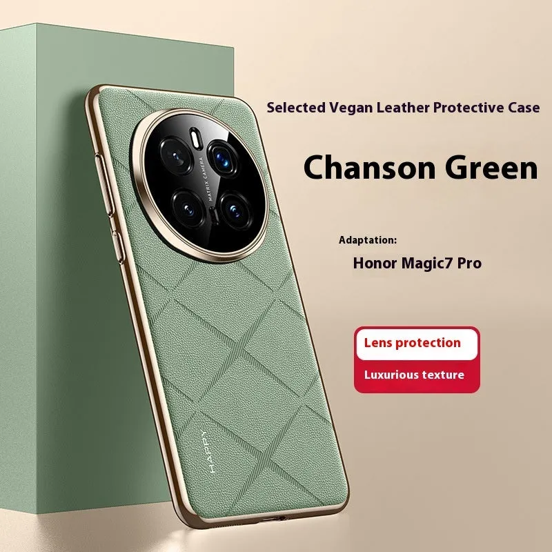 Electroplated plain leather phone case for Glory 300 in caramel mocha showing all-inclusive drop-resistant design