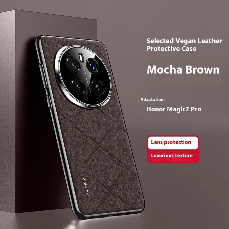 Electroplated plain leather phone case for Glory 300 in caramel mocha showing all-inclusive drop-resistant design