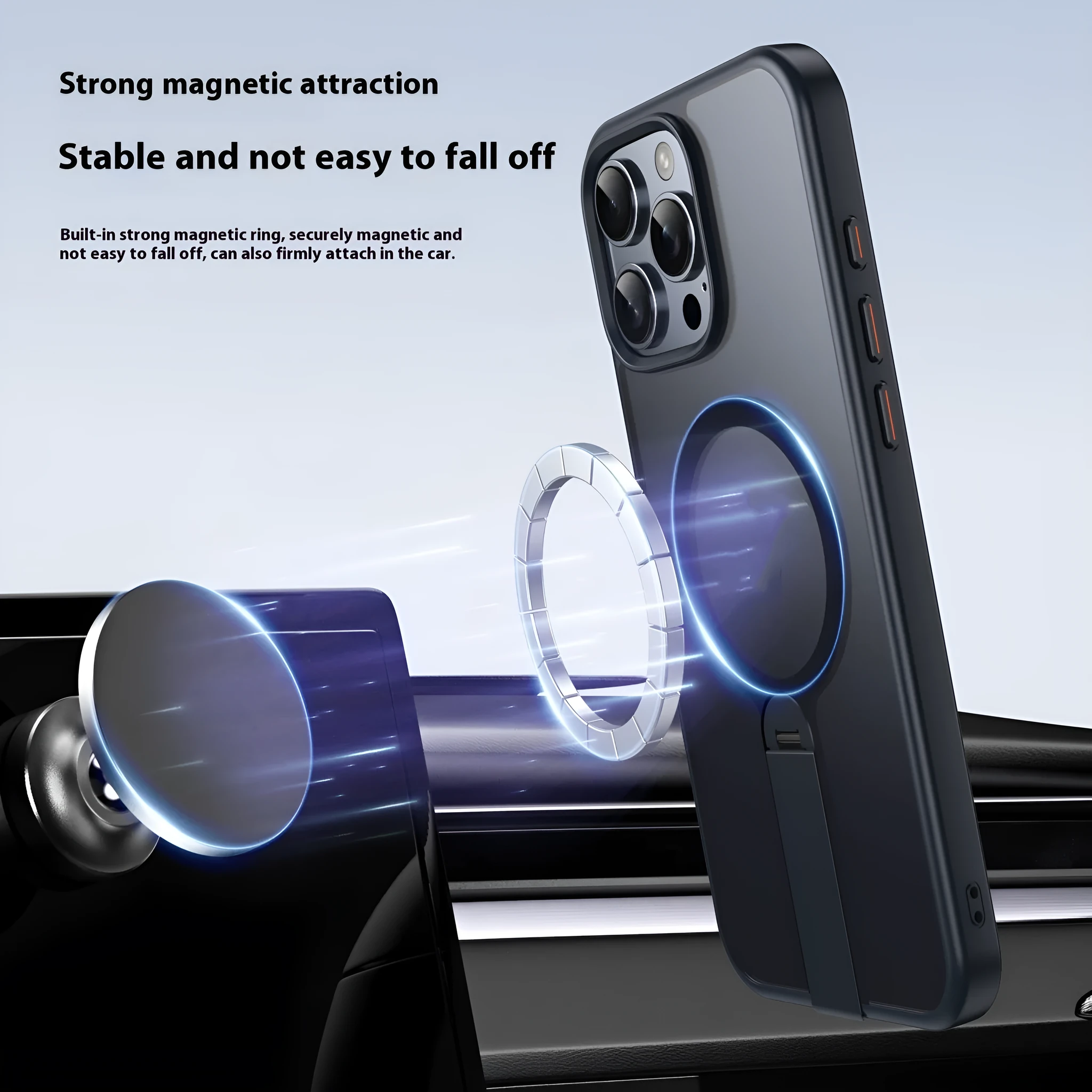 Matte Black magnetic hidden bracket phone case for iPhone 16 Pro Max with TPU PC construction and anti-fingerprint finish