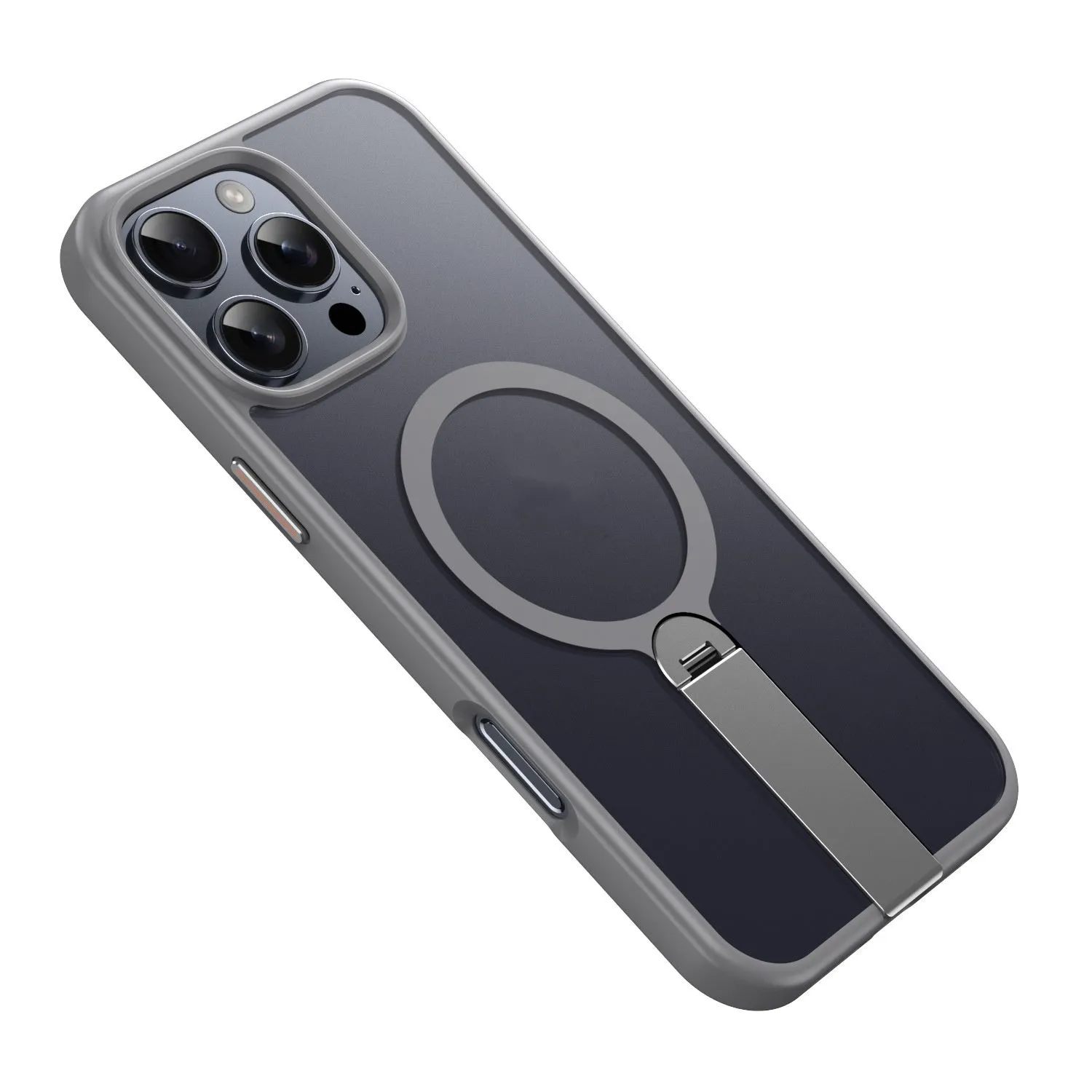 Matte Black magnetic hidden bracket phone case for iPhone 16 Pro Max with TPU PC construction and anti-fingerprint finish