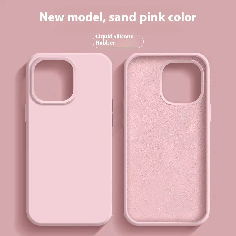 Silicone shockproof phone case for iPhone 15 Pro Max in black with logo, showing back and side protection