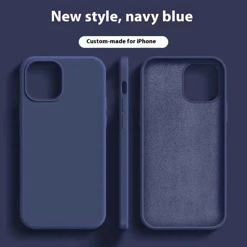 Silicone shockproof phone case for iPhone 15 Pro Max in black with logo, showing back and side protection