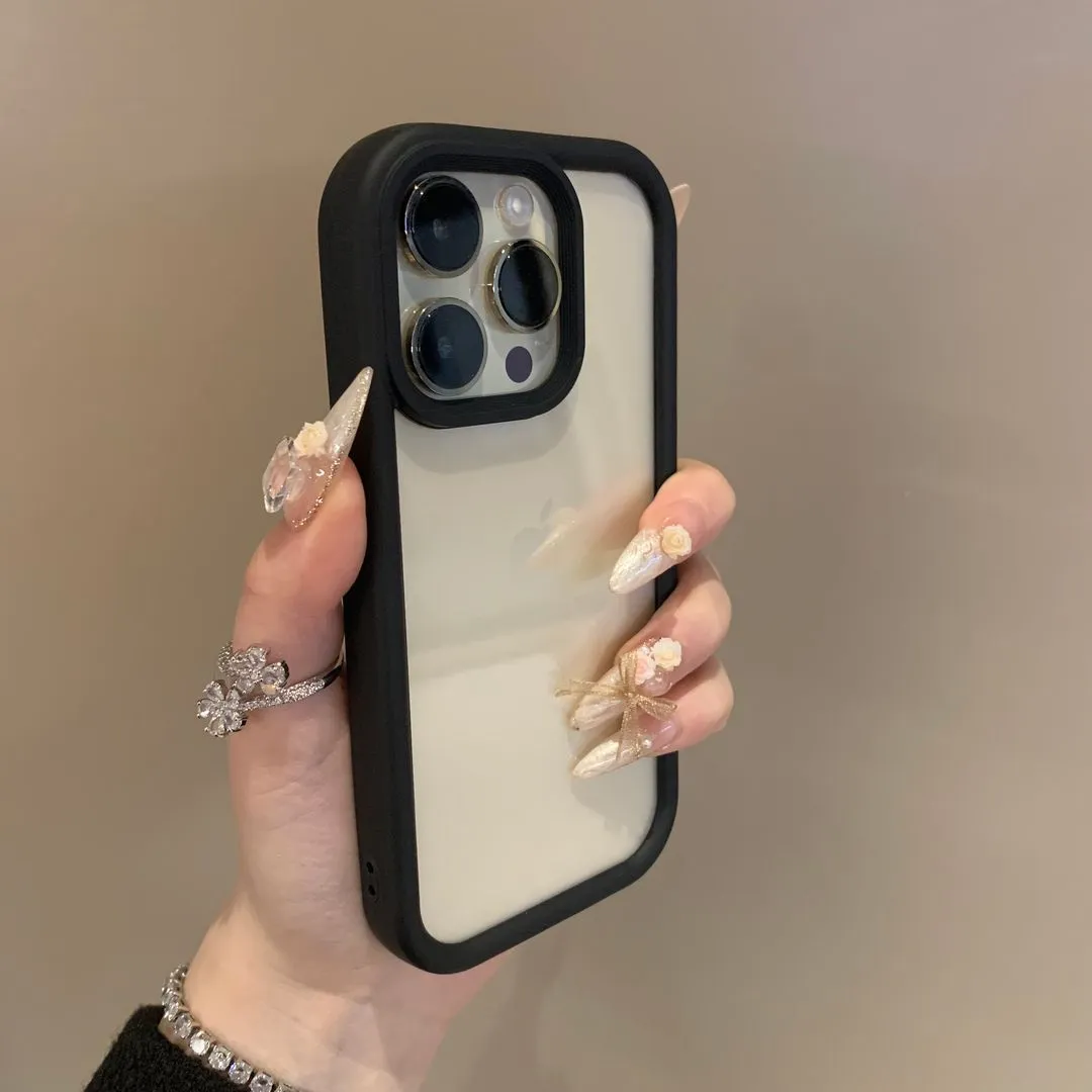 Advanced solid colour transparent drop-resistant acrylic phone case for Apple iPhone showing black edge design