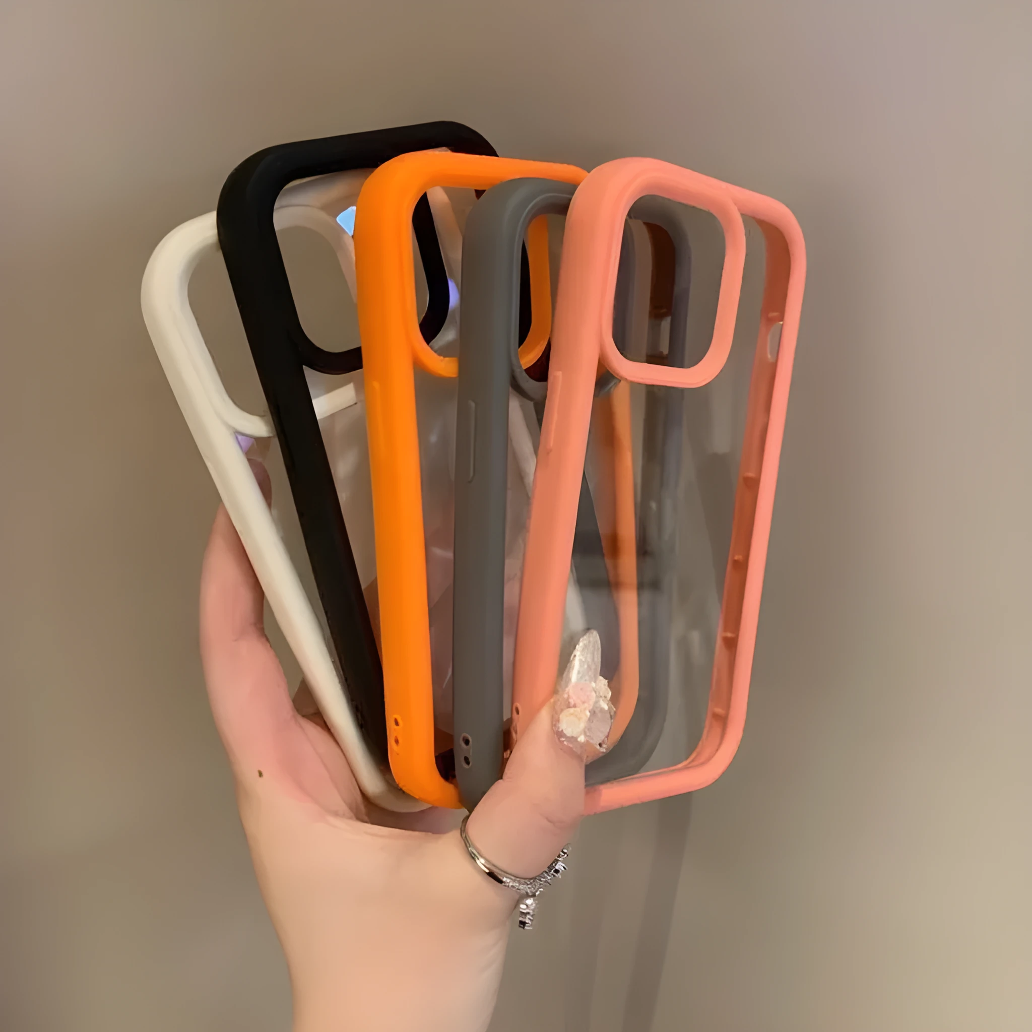 Advanced solid colour transparent drop-resistant acrylic phone case for Apple iPhone showing black edge design