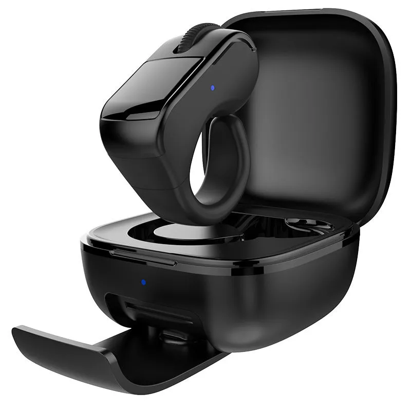 Bluetooth remote control ring in Stone Black with Type-C charging cable, on a white background