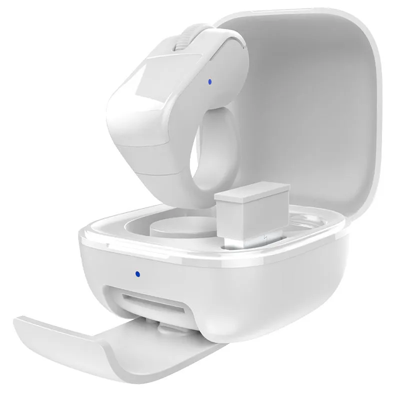 Bluetooth remote control ring in Stone Black with Type-C charging cable, on a white background