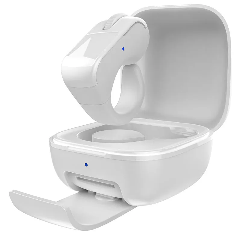 Bluetooth remote control ring in Stone Black with Type-C charging cable, on a white background