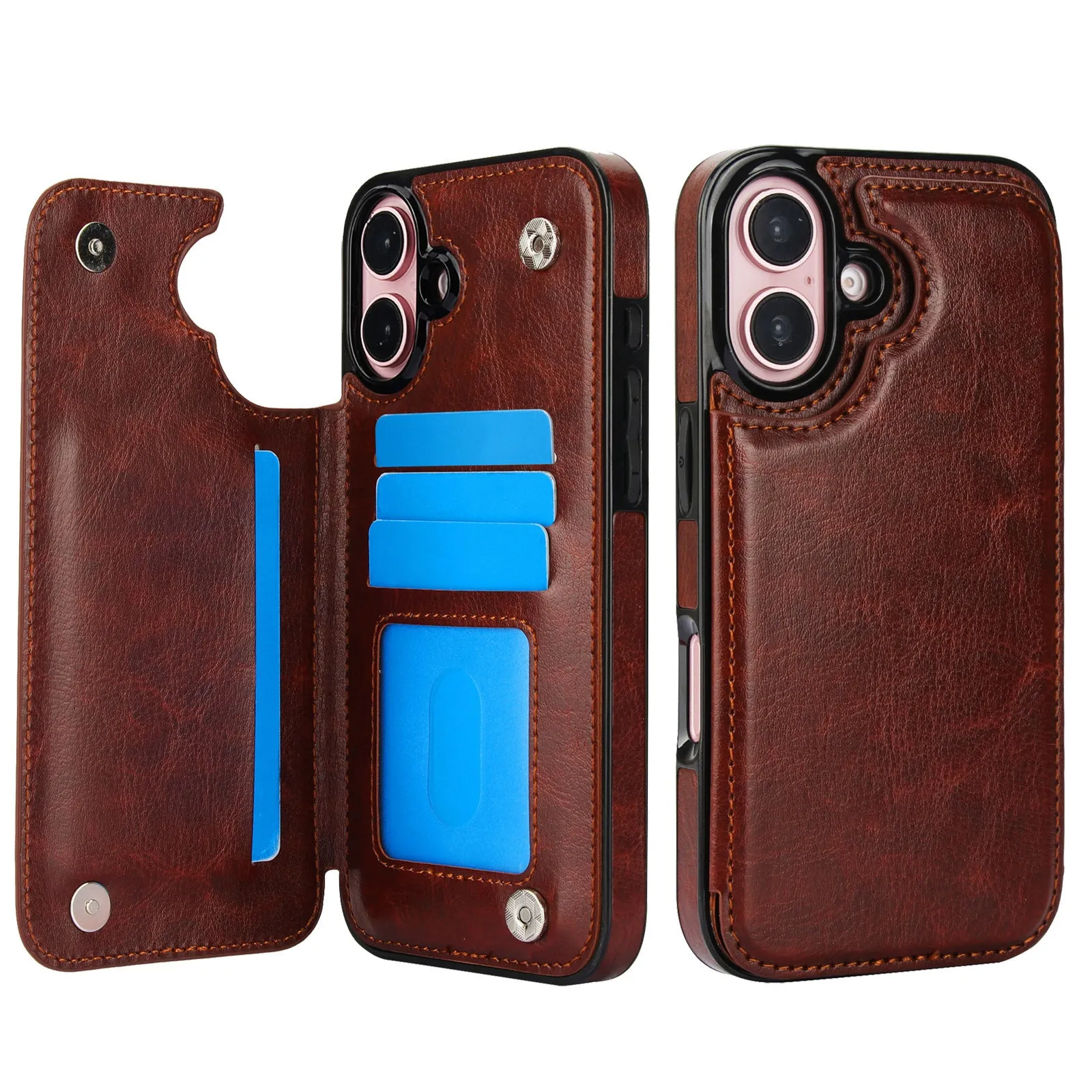 Anti-fall imitation leather phone case with bracket for Apple iPhone in black